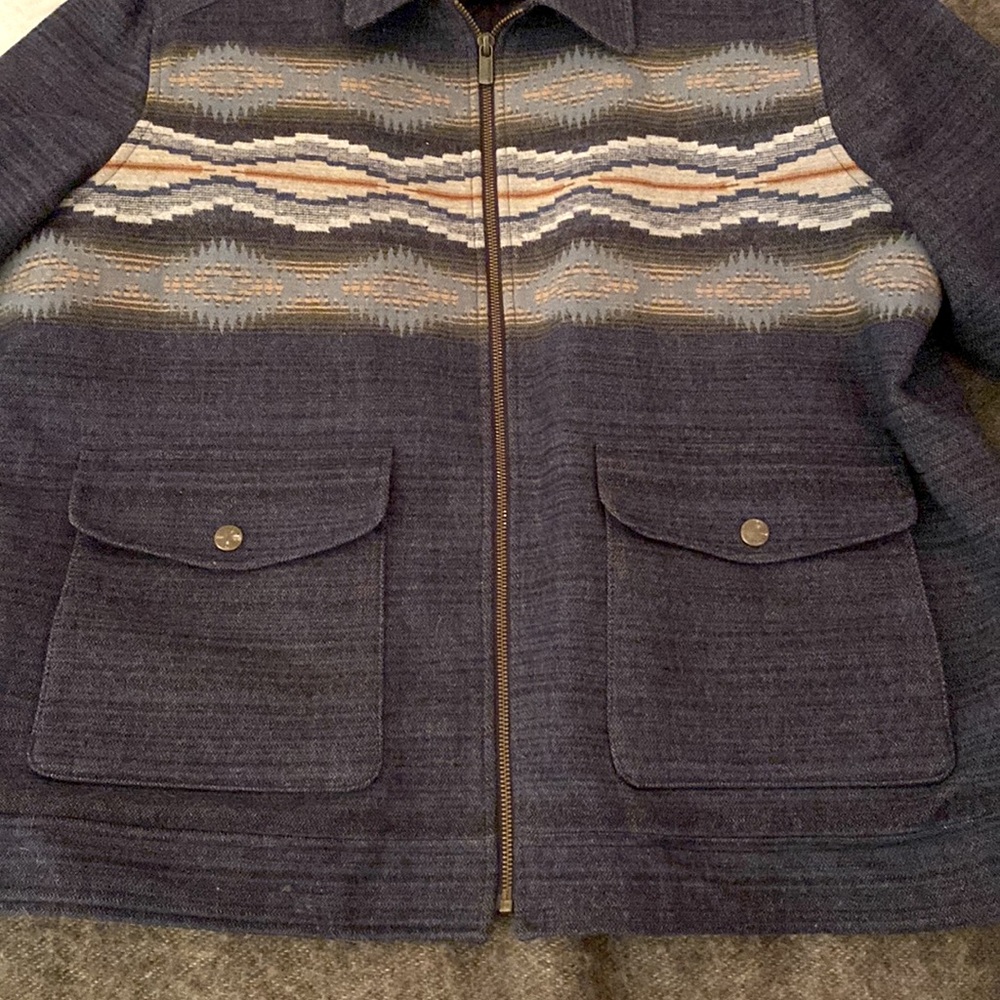 Pendleton Navy and Beige Patterned Bomber Jacket - image 4